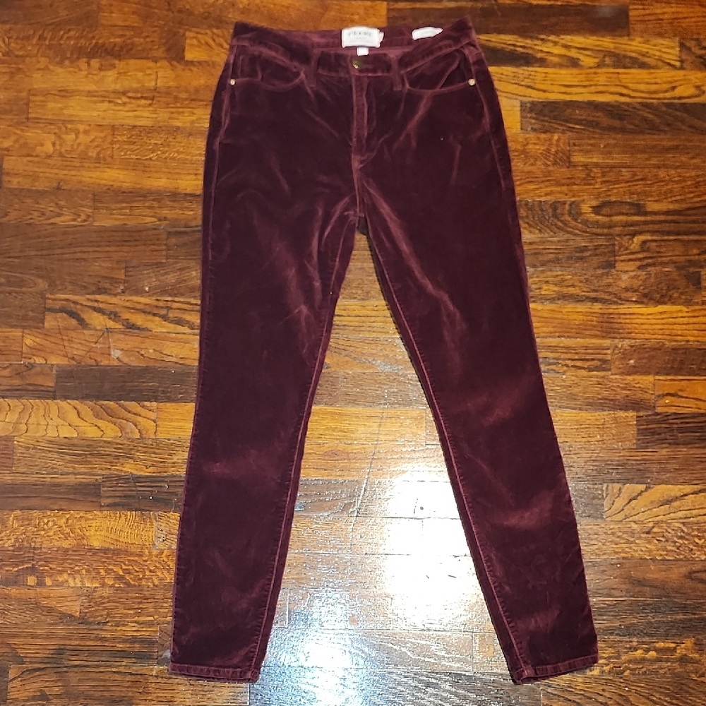 Frame Denim Le High Skinny Fall Deep Merlot Red Velvet Trousers Designer Size 27